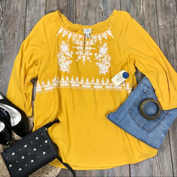 St. John's Bay Tops - ST. JOHN’S BAY embroidered yellow/gold top